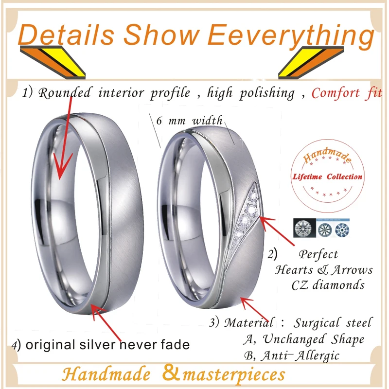 Titan vjenčano prstenje za muškarce i žene savez ljubitelje kvalitetne srebrne boje obećavaju vjenčano prstenje za parove