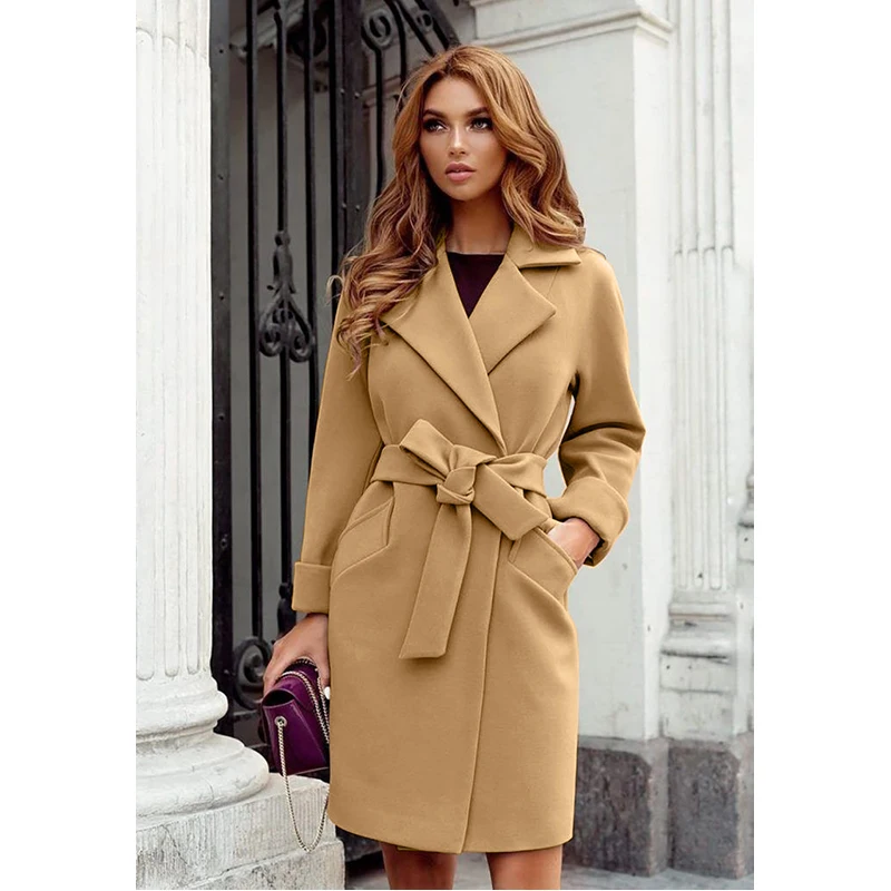 Zimski kaputi za žene Prevelike Modni tanki pojas s odbačenost ovratnik Vune kaput Plus Size Ženska odjeća Abrigos Para Mujer
