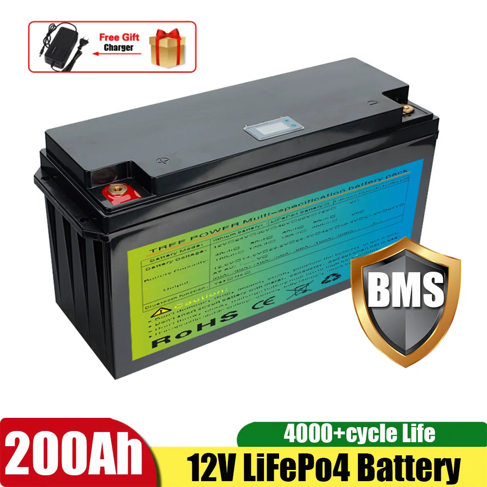 LiFePO4 12V 200Ah Solarni litij-željezo baterija laptop za vanjski izvor napajanja električni propeler +punjač 20A