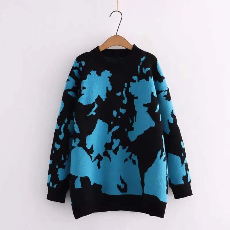 AZYT Starinski print pulover okruglog izreza Ženski džemper 2021 Korejski Slobodan kardigan Pletene majice Ženska zimska moda Osnovni džemper Za žene