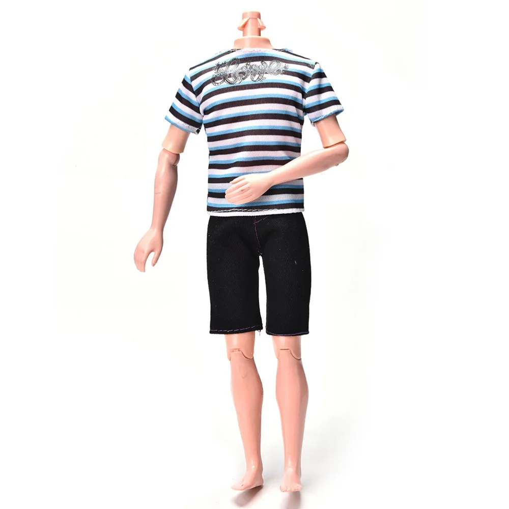 Topla rasprodaja Sportski odijelo za dječake Odjeća za Ken DIY Ljetna košulja na pruge s po cijeloj površini+Crne kratke hlače