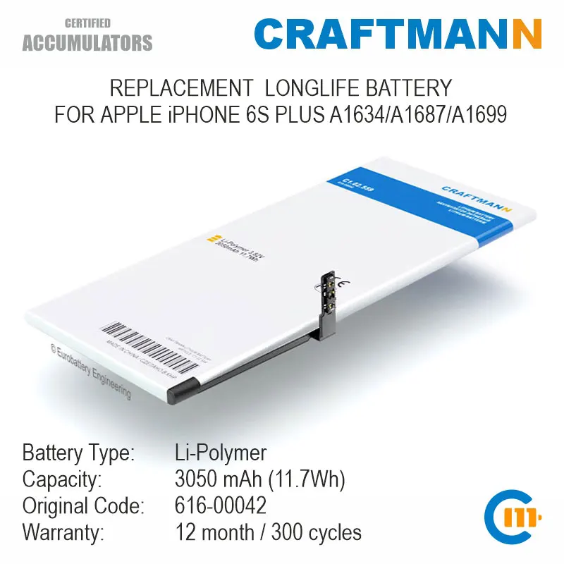 Baterija Craftmann 3050 mah za APPLE iPhone 6S PLUS A1634/A1687/A1699 (616-00042)