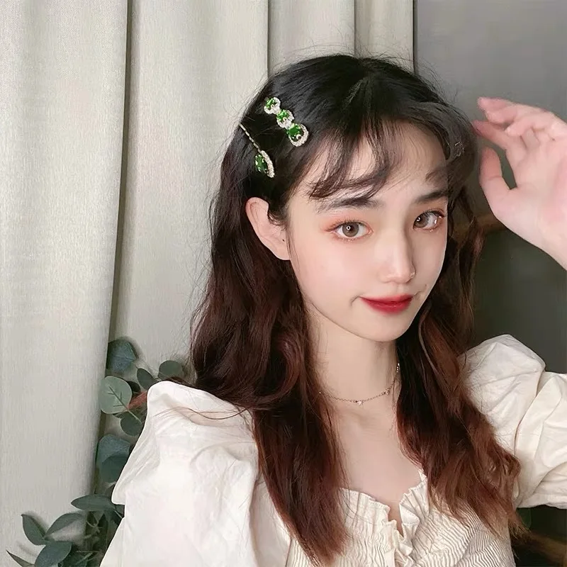 Hot prodaja Novih Korejski Berba Zeleno Kristalno Kopče za kosu Elegantne Bisera Kopče za kosu za žene Modni Dodaci za kosu na Godišnji odmor Slika 3 