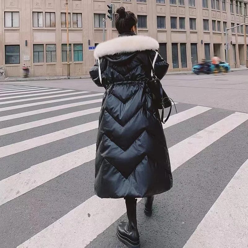 Ženska zimska jakna srednje dužine od struka do koljena, Korejski moderan ženski crni debeli dolje jaknu obloge, ženska odjeća