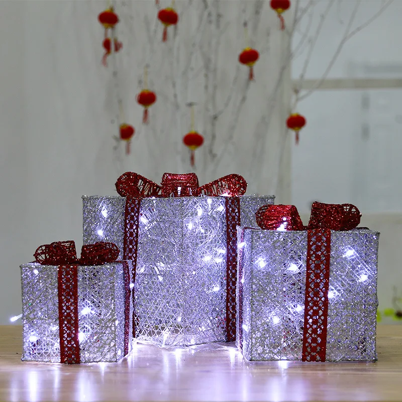 Božićne dekoracije Božićno drvce osvijetljena u mraku željezna poklon kutija od tri dijela izlog poklon kutija kućni ukras