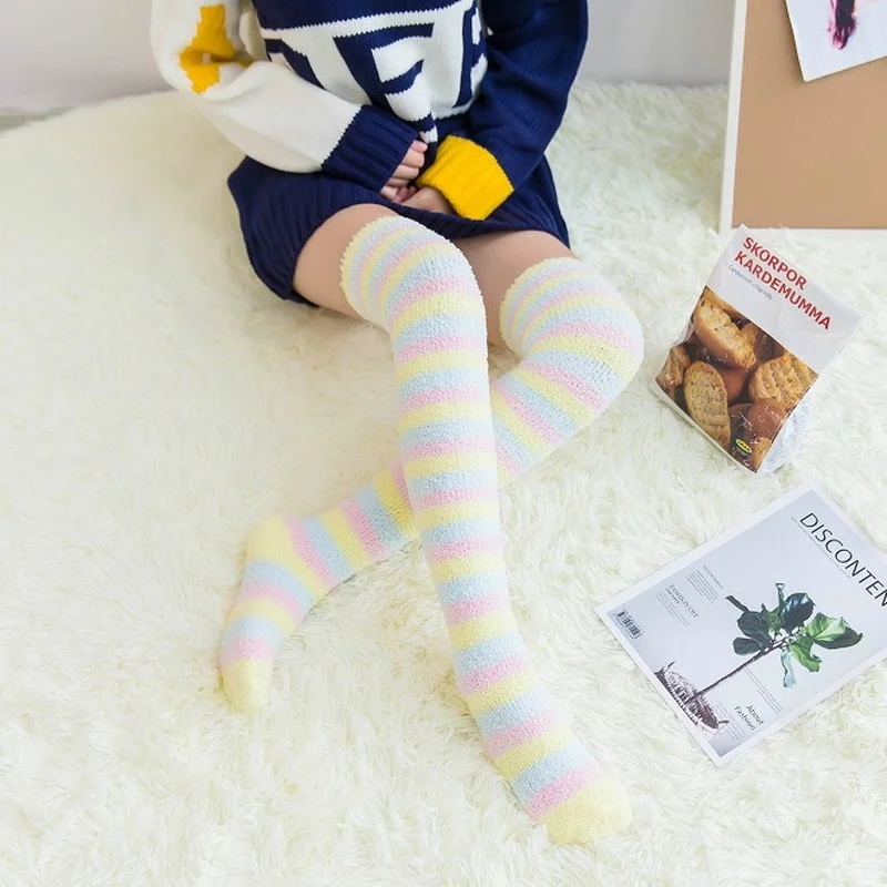 Slatka zimske prugasta Svijetle čarape za djevojčice, Согревающие noge do bedara, Paperjast debele čarape Meias Divertidas Largas Mujer Chaussette