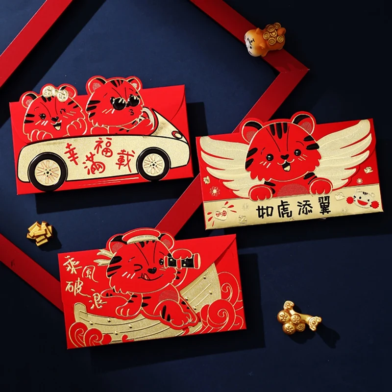 6 Kom. Kineski Crveni Koverte, Godina Tigra Crvene Koverte Sretan Novčane Pakete za Poklon za Rođendan Proljetni festival