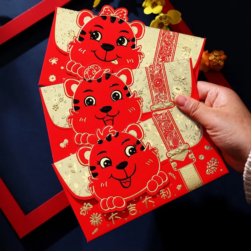 6 Kom. Kineski Crveni Koverte, Godina Tigra Crvene Koverte Sretan Novčane Pakete za Poklon za Rođendan Proljetni festival Slika 3 