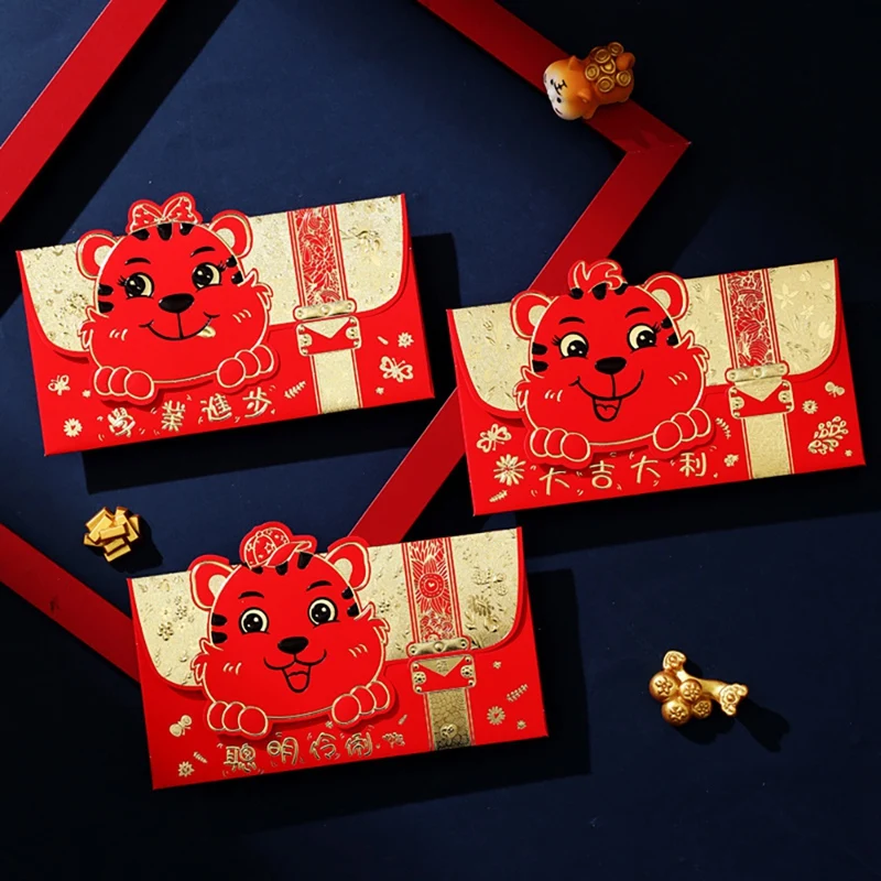 6 Kom. Kineski Crveni Koverte, Godina Tigra Crvene Koverte Sretan Novčane Pakete za Poklon za Rođendan Proljetni festival Slika 4 