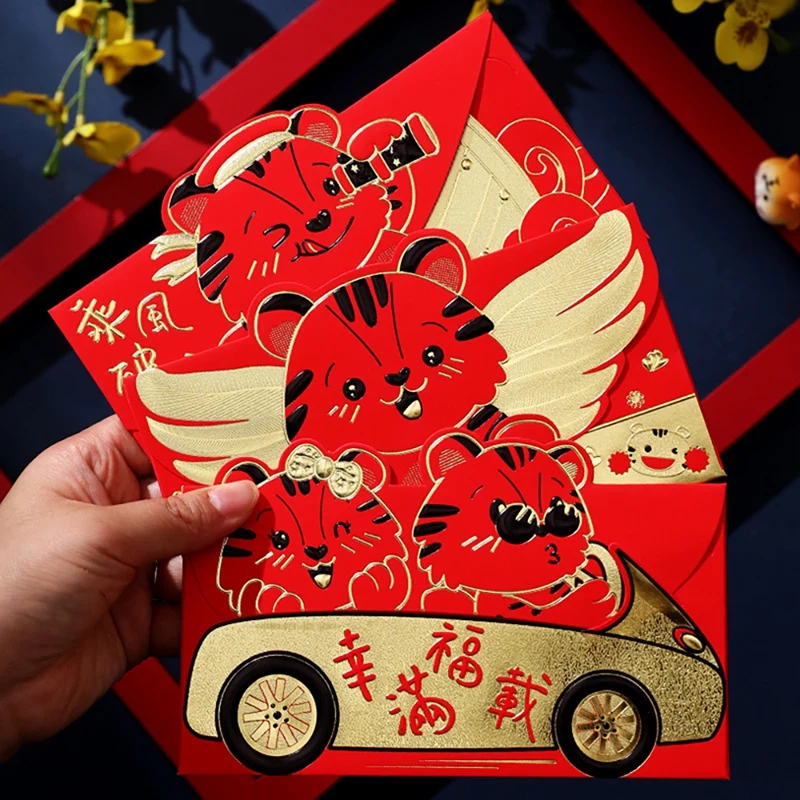6 Kom. Kineski Crveni Koverte, Godina Tigra Crvene Koverte Sretan Novčane Pakete za Poklon za Rođendan Proljetni festival Slika 5 