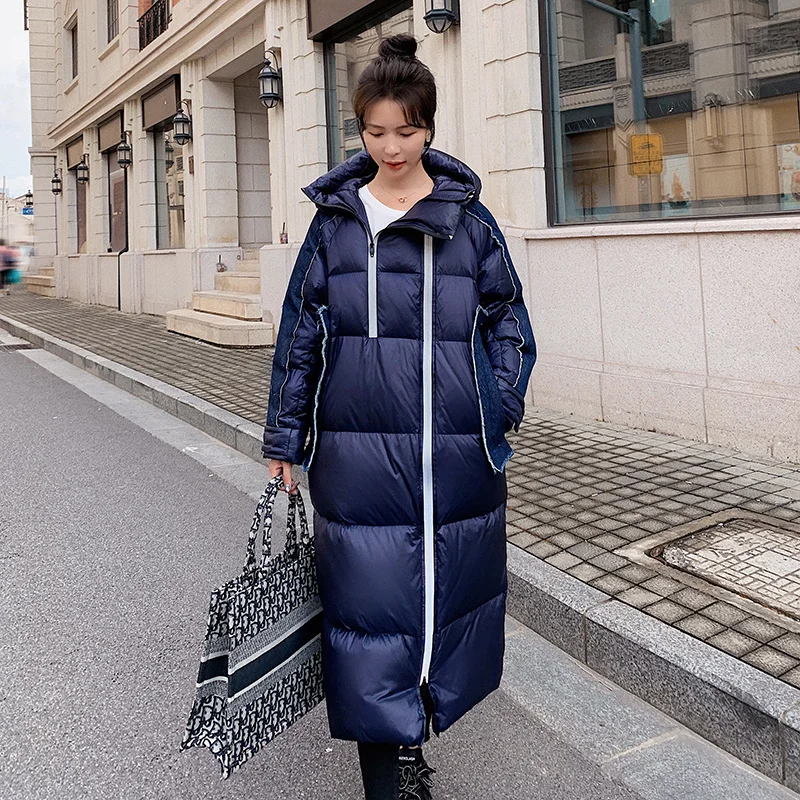Ženska jakna modnog dizajna od trapera velike veličine u Patchwork stilu Parker sa pamučnom postavom srednje dužine iznad koljena Zima debelo donje kaput