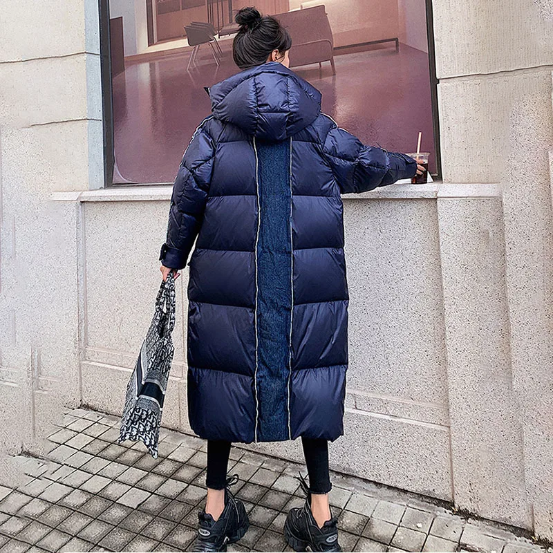 Ženska jakna modnog dizajna od trapera velike veličine u Patchwork stilu Parker sa pamučnom postavom srednje dužine iznad koljena Zima debelo donje kaput Slika 3 