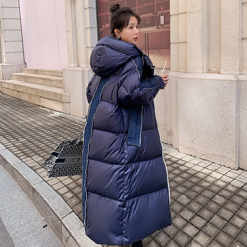 Ženska jakna modnog dizajna od trapera velike veličine u Patchwork stilu Parker sa pamučnom postavom srednje dužine iznad koljena Zima debelo donje kaput Slika 5 