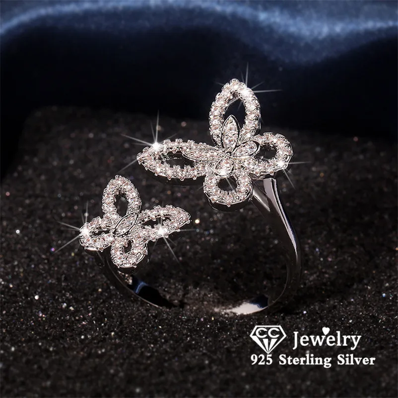 CC Prsten-leptir za žene Podesivi Set prstenova od 925 sterling srebra Pribor za stranke Dizajn luk Slatka Fin nakit CC3237