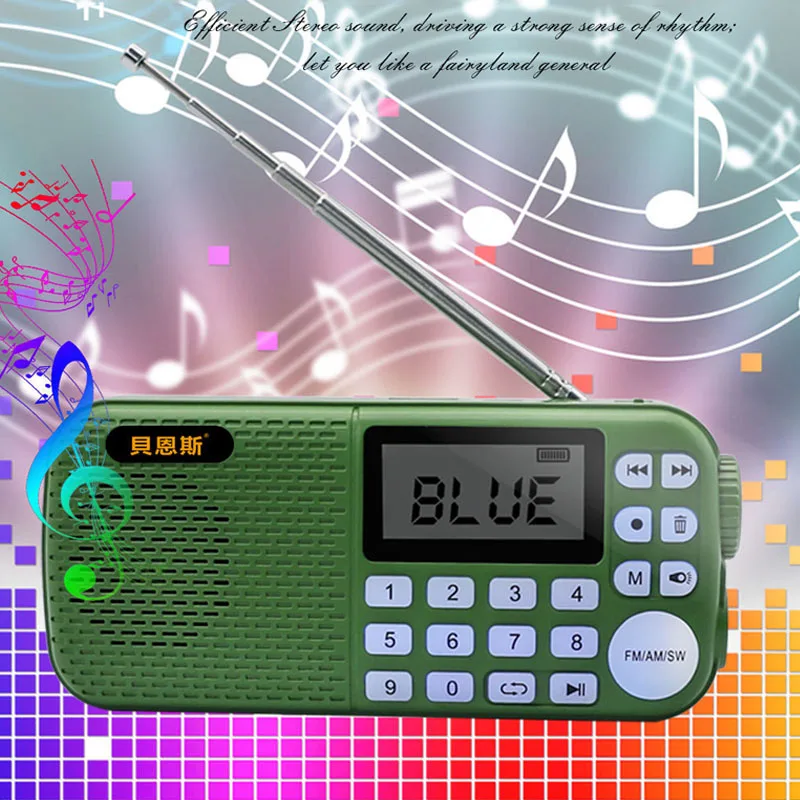 Prijenosni FM AM SW Radio Bluetooth Zvučnik MP3 Music player s led svjetiljku Podržava TF Kartice USB AUX Ulaz Brisanje Slika 2 