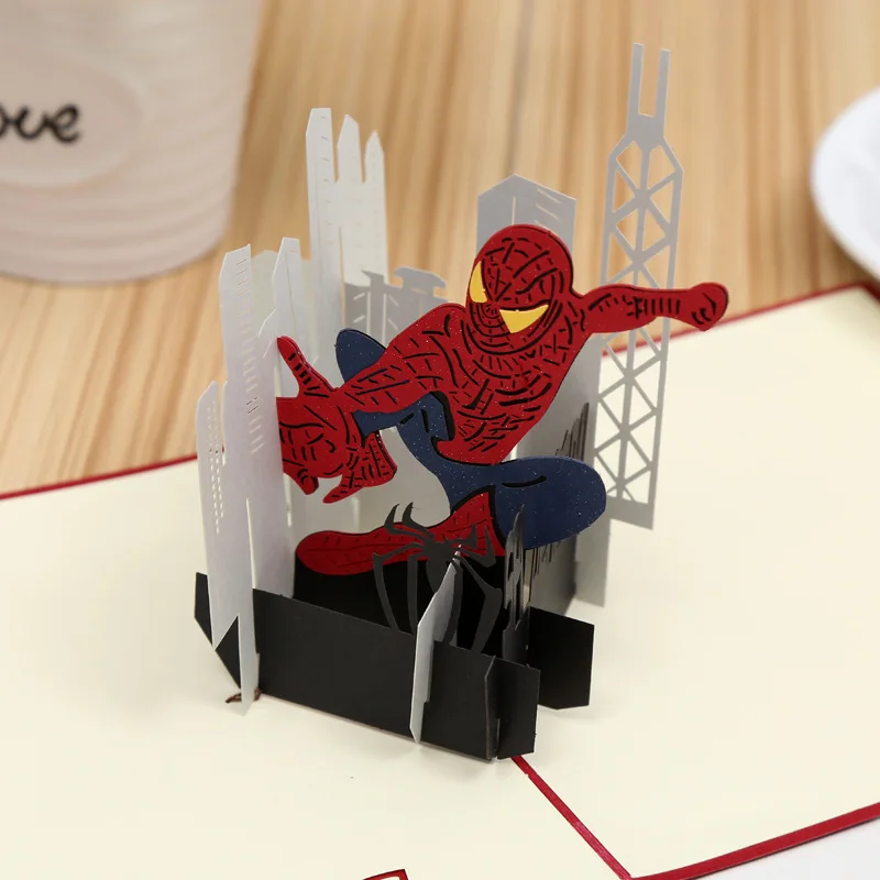 1pc Osvetnici Superheroj spiderman 3D Stereo Вырезанная od papira Graviranje čestitka Za rođendan Dječji dar Marvel Party Dekor