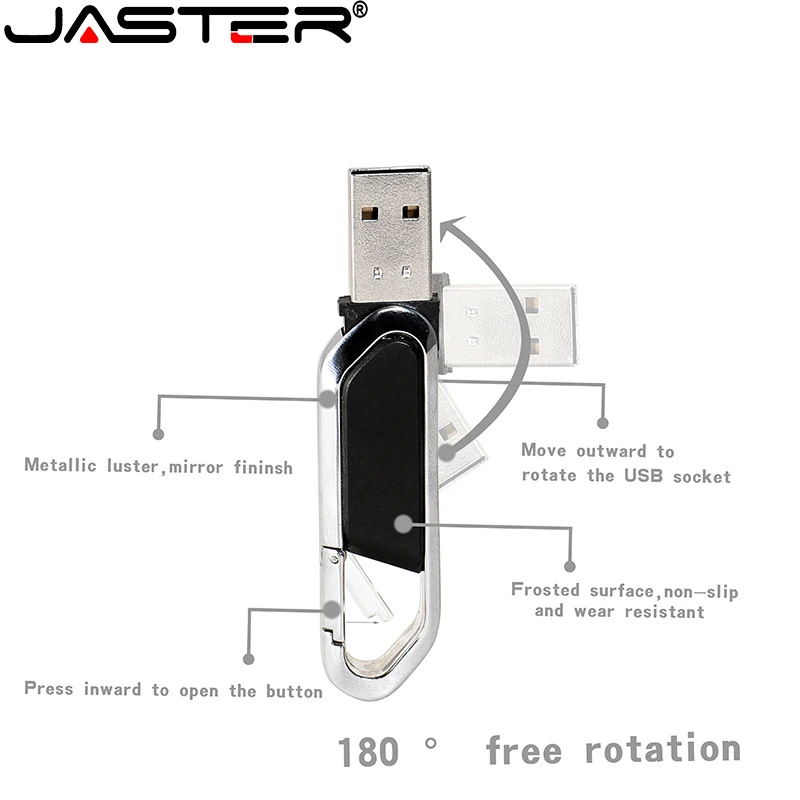 JASTER USB Flash drive Crna Kožna Carabiner USB Drive 4 GB 16 GB, 32 GB i 64 GB, 128 GB flash drive USB 2.0 flash drive