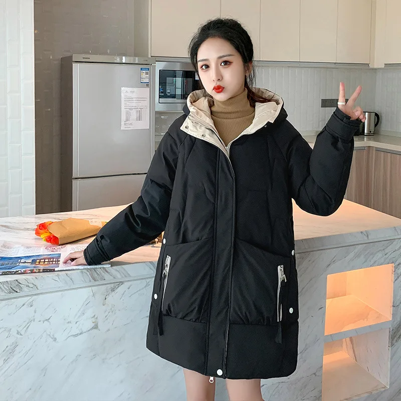 Odjeća veličine za žene Koreanska verzija Slobodne pamučne jakne s kapuljačom srednje dužine 2021 Nova Jesen i zima Slika 1 