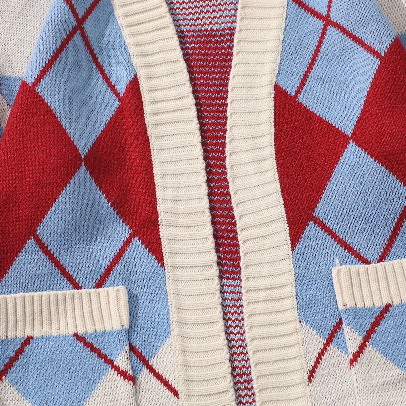 Začinjena kardigan Harajuku s kontrastom dijamant uzorkom, džemper, muška vanjska odjeća, Sportska pletene džemper, kardigan, Jakna, kaput, gornja odjeća Slika 0 