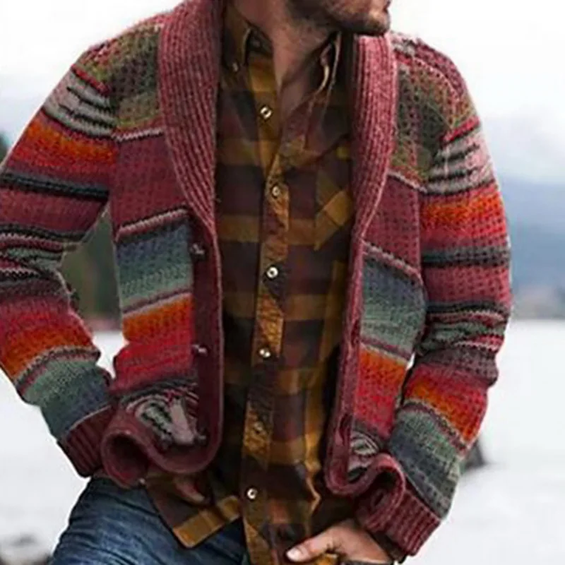 2020 Muški kardigan s po cijeloj površini Veste Jesenski topli Božićni pulover Muška moda jakna s po cijeloj površini kaput Casual ovratnik-satna pletenje Slika 3 