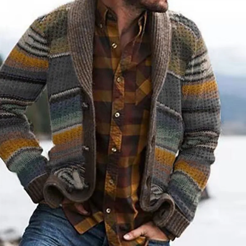 2020 Muški kardigan s po cijeloj površini Veste Jesenski topli Božićni pulover Muška moda jakna s po cijeloj površini kaput Casual ovratnik-satna pletenje Slika 4 