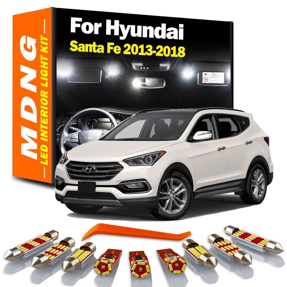 MDNG 9X Auto Led Kit unutarnja Rasvjeta Za Hyundai Santa Fe 2013 2016 2017 2018 Čitanje Kartice Kupola Prtljažnika Žarulje Registarske pločice
