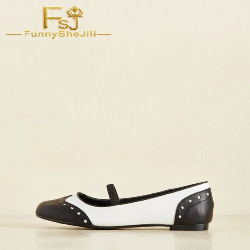 Crno - bijele udobne cipele ravnim cipelama s okruglim vrhom Vintage cipele Proljeće i Jesen bez premca velikodušan Seksi ženske cipele FSJ