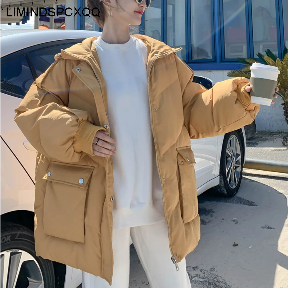 Dolje jakne Kratke Zimske 2021 Zgusnuti Labav Kaput s kapuljačom Vrhovima Crno-bijela Ženska Odjeća Kaputi Ženski Moda Korejski