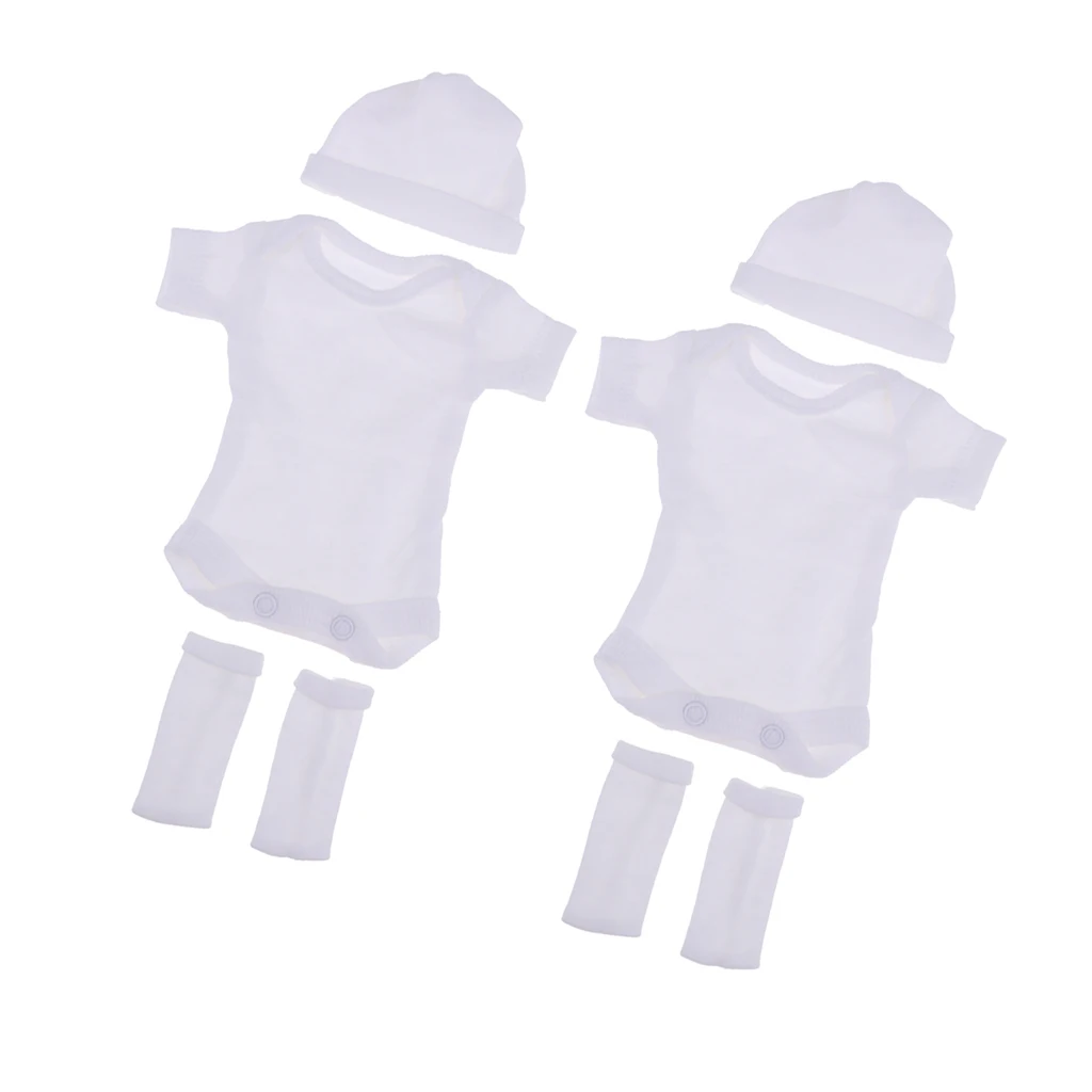 2 Kompleta Odjeće Za Lutke Kombinezon Kratkih Rukava I Šešir Čarape Odijelo Za 10-11-inčni Lutke-Bebe Bijela