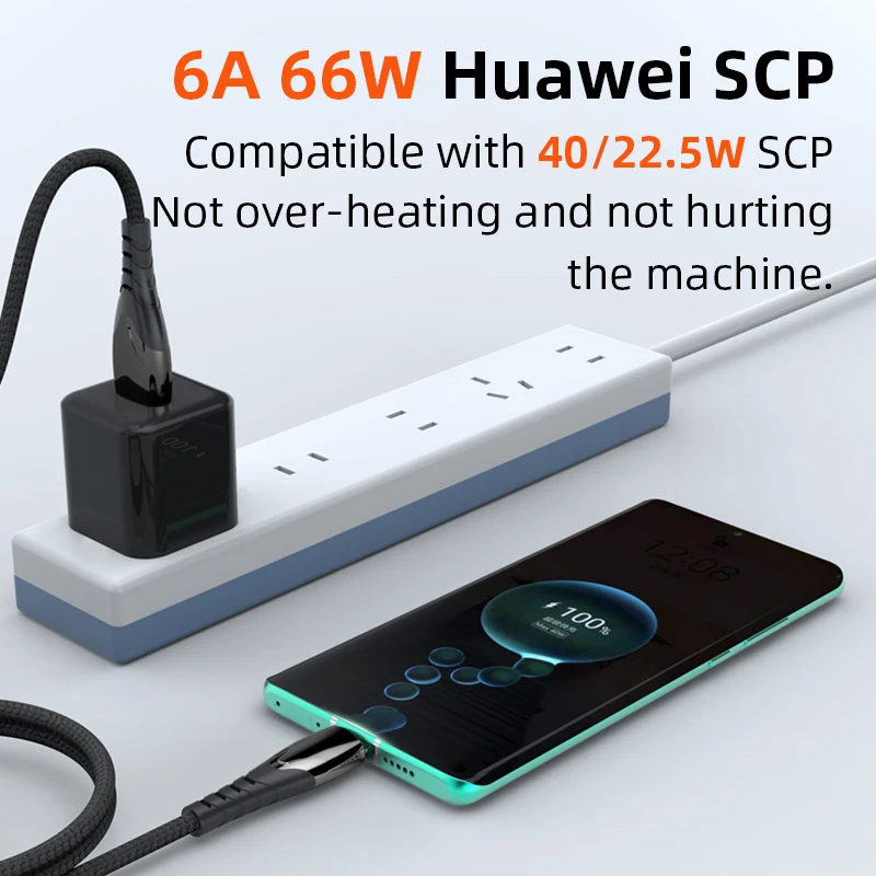 6A 66 W Brzo Punjenje USB Kabel Tipa C Za Huawei P50 Pro 5A USB C Kabel za punjenje Podataka Kabel Tipa C Žica za Xiaomi Redmi Samsung 1/2 m