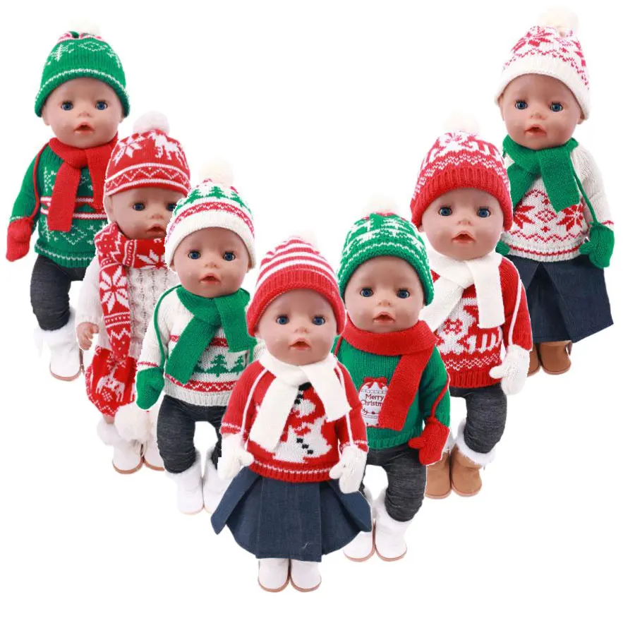 2021 Set Božićnih Свитеров, Pogodan Za Lutke Born Babyies 43 cm, 17 Cm, Odjeća za Lutke Reborn Baby Slika 3 