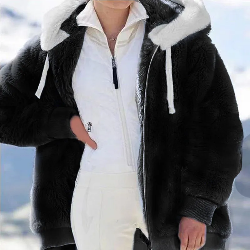 Za žene zima debelo topli kaput Monotone dugi rukav Krzneni dlakave jakna od umjetnog krzna odjeća Ženski Plus Size kaput na munje