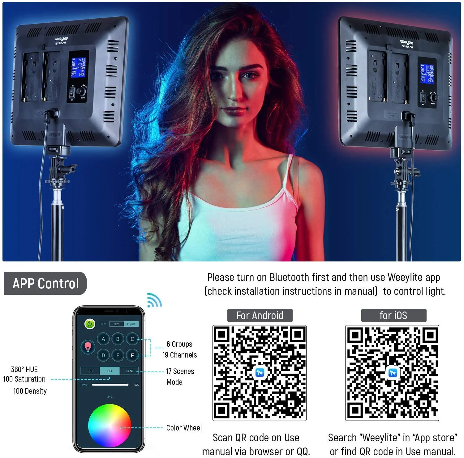 Viltrox weeylite sprite20 RGB LED видеосвет, Komplet za foto i video rasvjeta s programom/daljinskim upravljačem RGB Boje rasvjete