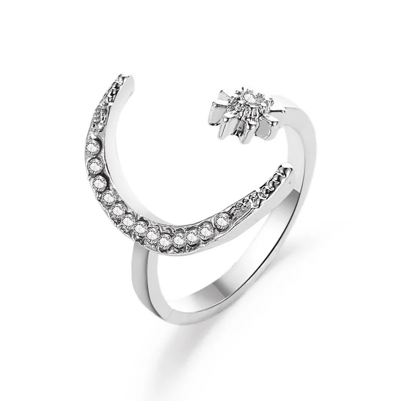Prsten donje Nova Moda Mjesec-Zvijezda Otvoreni Prsten na Prst za žene Podesivi Srebrna Boja Vjenčani Prsten, Nakit Darove za djevojčice