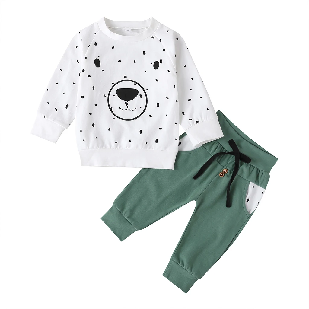 Dječji Casual komplet odjeće iz 2 predmeta dugih rukava s uzorkom Medvjeda, Majice, hlače, oprema za djecu