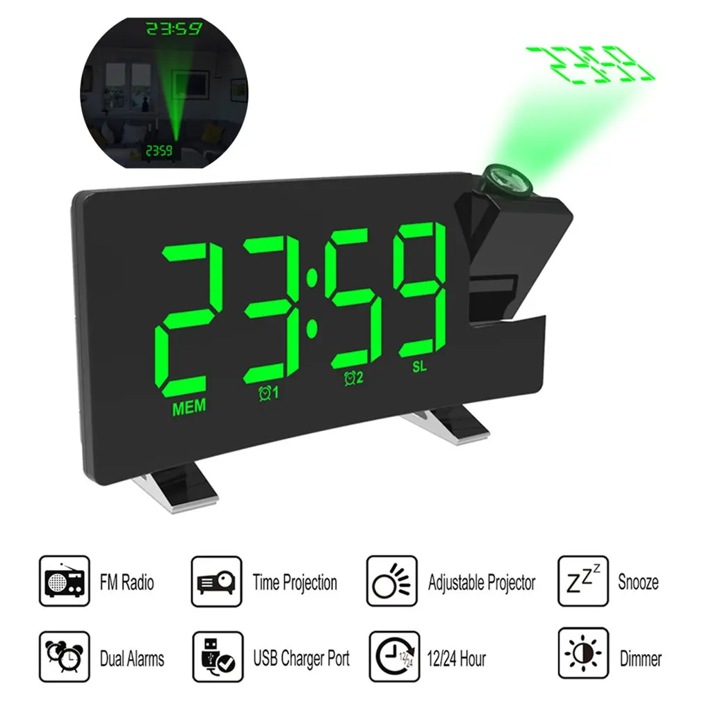 Led Sat Multifunkcijski Projekcija FM Radio, 2 Alarma, Svjetlina Sati 4 podešava Pomoću USB Priključak Za Punjenje Slika 5 