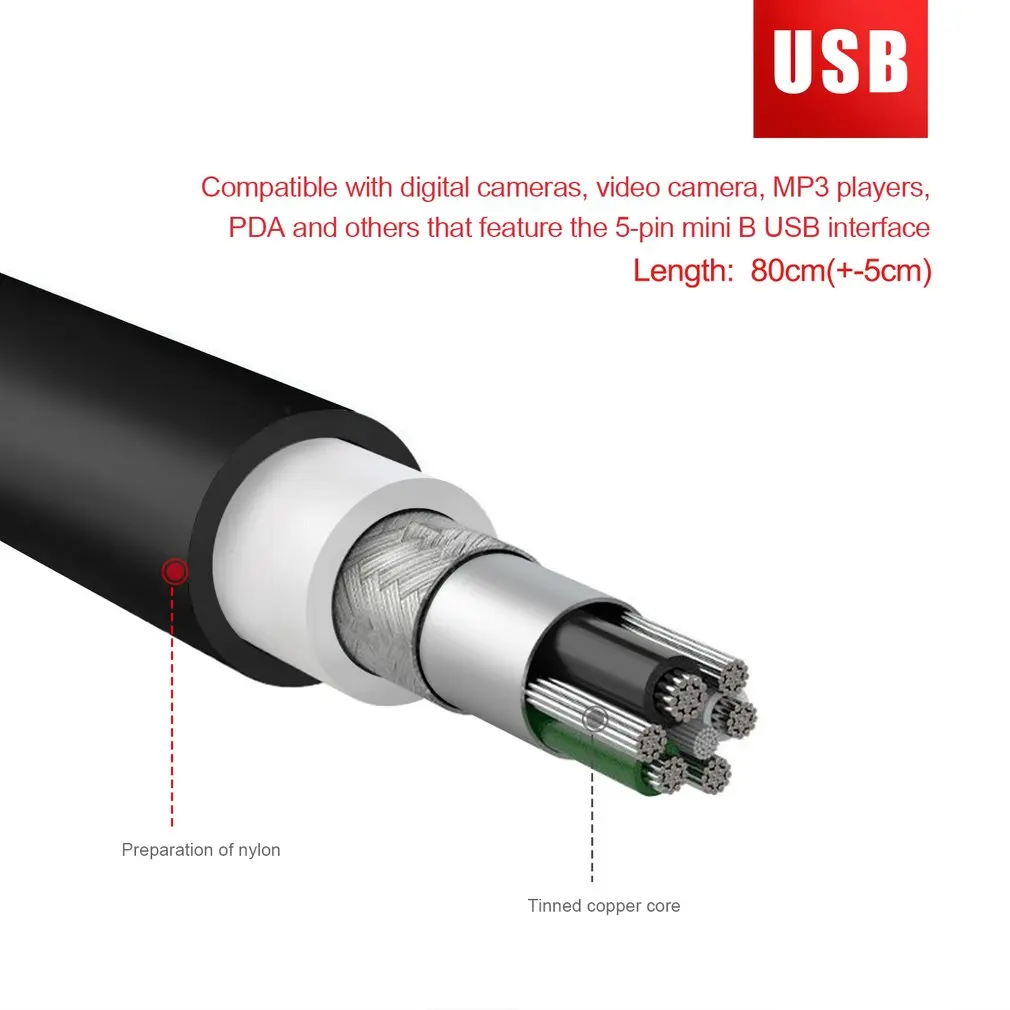 80 cm USB 2.0 Priključak od A do Mini B 5-pinski Kabel Za Punjenje Digitalne Kamere, MP3 / MP4 player, USB Kabel za Punjenje Podataka