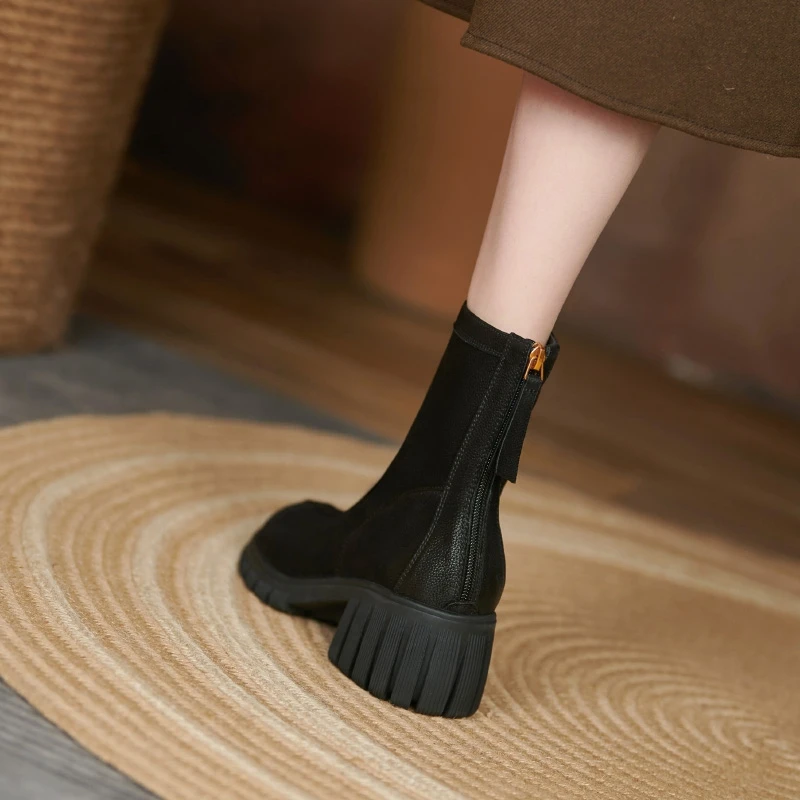 2021 kvalitetne Ženske retro cipele Jesen-zima Modni udobne cipele munje straga Ženske crnci smeđe čizme do 34-39 Slika 0 
