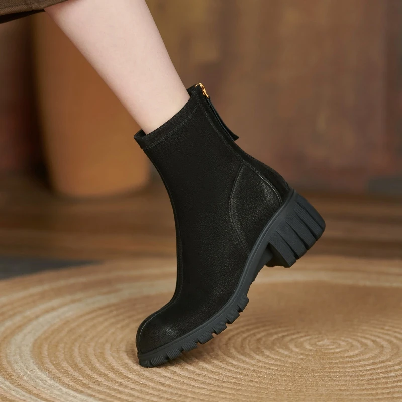 2021 kvalitetne Ženske retro cipele Jesen-zima Modni udobne cipele munje straga Ženske crnci smeđe čizme do 34-39 Slika 1 