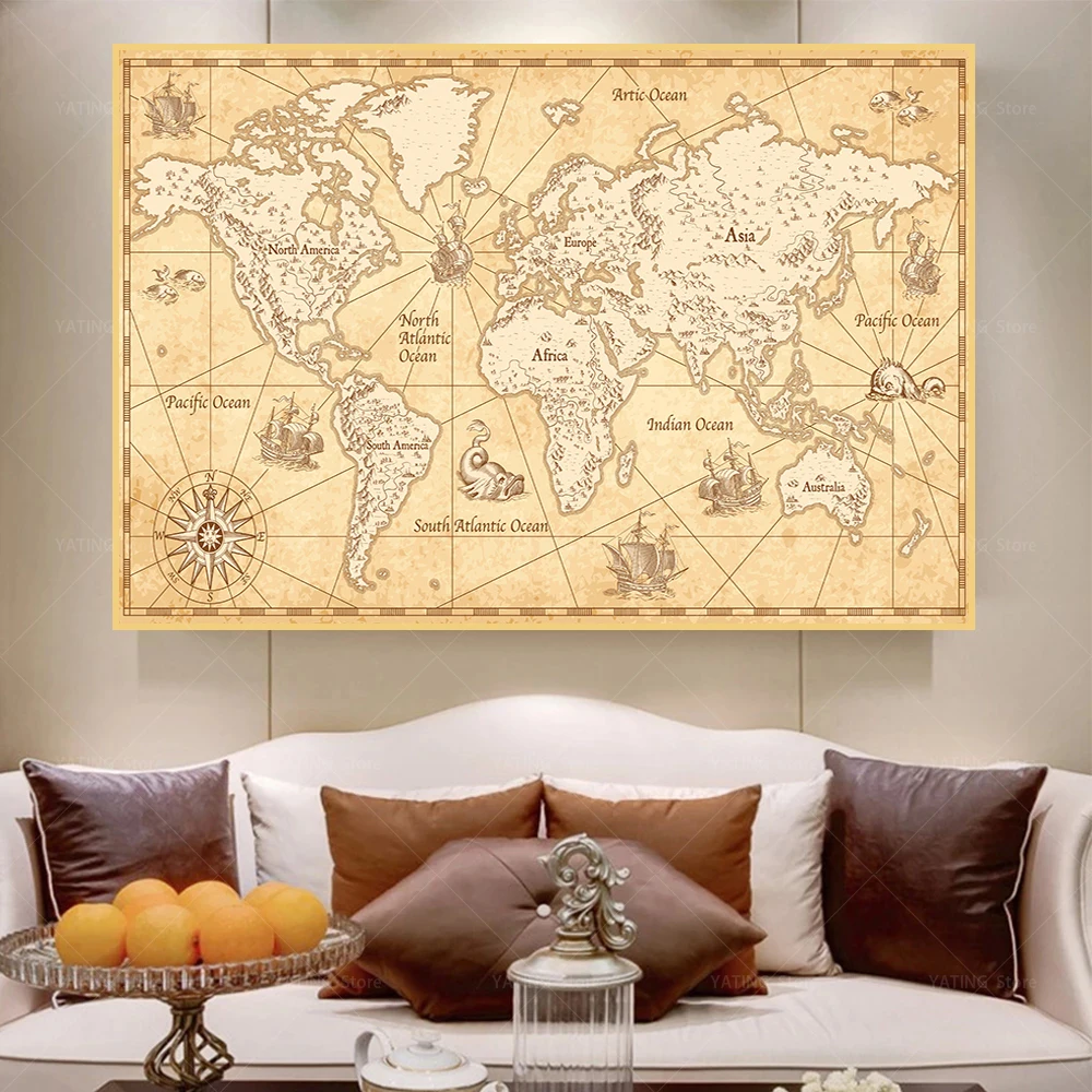 Klasicni Pomorska Karta Svijeta Tisak plakata Apstraktno Slikarstvo na platnu Zidni Umjetničke grafike Nordijsko Osnovna Zidno slikarstvo u spavaćoj sobi Ukrasne freska