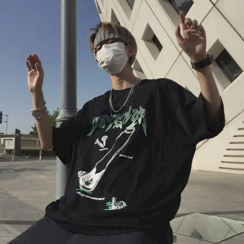 Ženska негабаритная t-shirt s pin-om Kreativni Pečat Avokado Zelena Godina O-izrez u obliku Osnovna korejski Harajuku P2k Punk-gotička par Top Emo Slika 2 