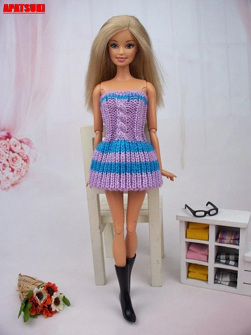 Ljubičasta Haljina s otvorenim ramenima Pletene Odjeće Odjeću Za Barbie lutke Cijela Haljina Vestidos Za 1/6 BJD Pribor za lutke Djeca