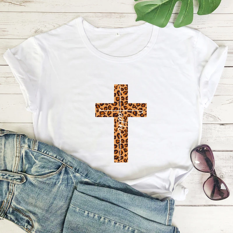 Boja majica s леопардовым Križem Vjere Vintage majica s хипстерской religija Isusa Ženska t-shirt s katoličke kršćanske Biblije