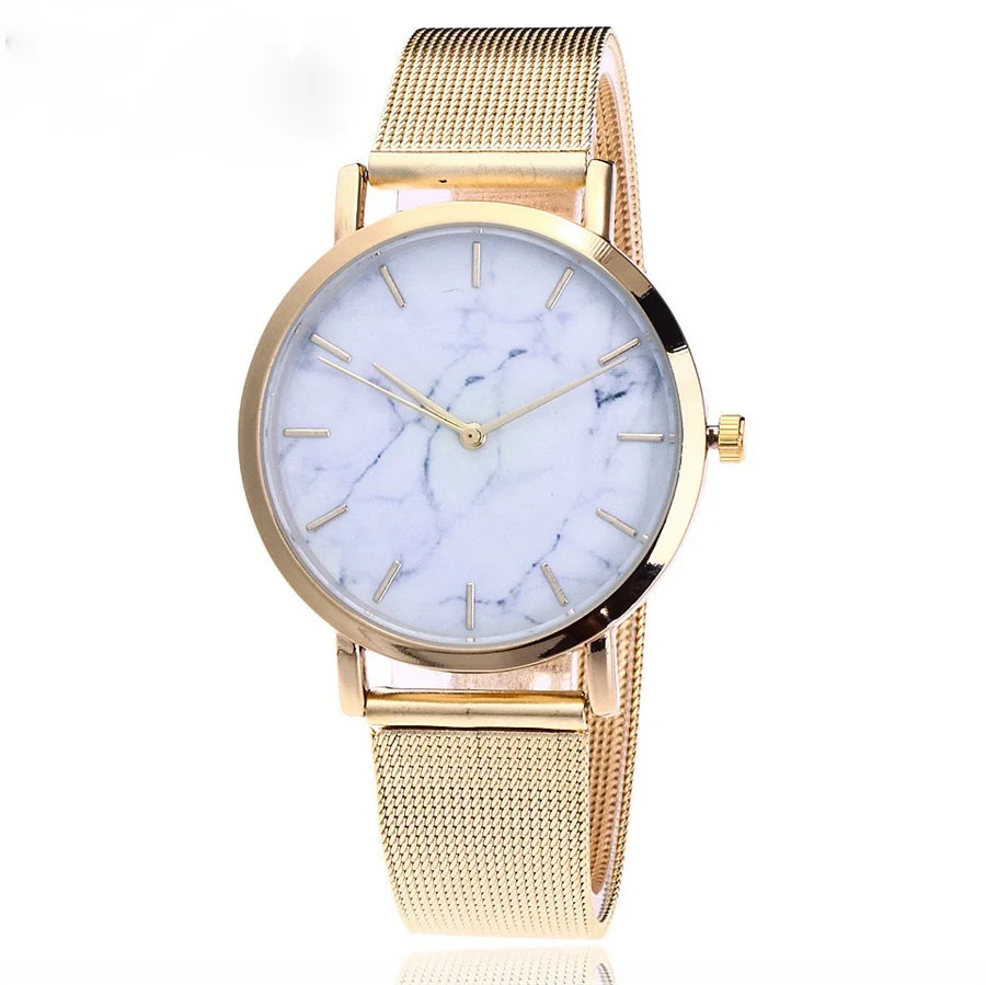 Raskošne Mramorne Svakodnevne ženski sat sa teksturom 2021 Remen od nehrđajućeg Čelika Mrežica analogni Kvarcni ženski ručni sat