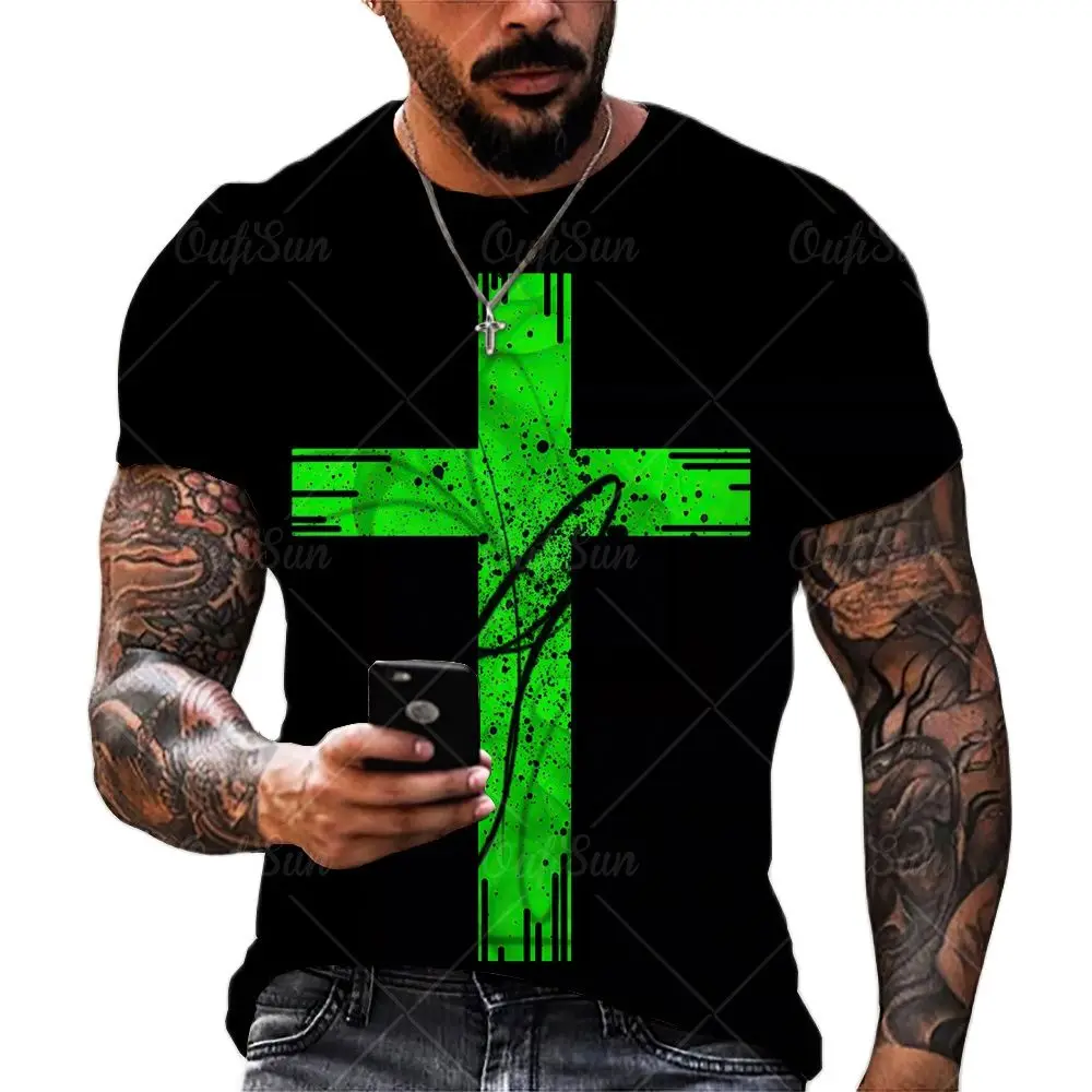 Ljetne muške kratkih Rukava Isus Križ Stil Grafički 3D Print Muška Majica je Cool Majica Veličine Muška Odjeća Majice Tees XXS-6XL