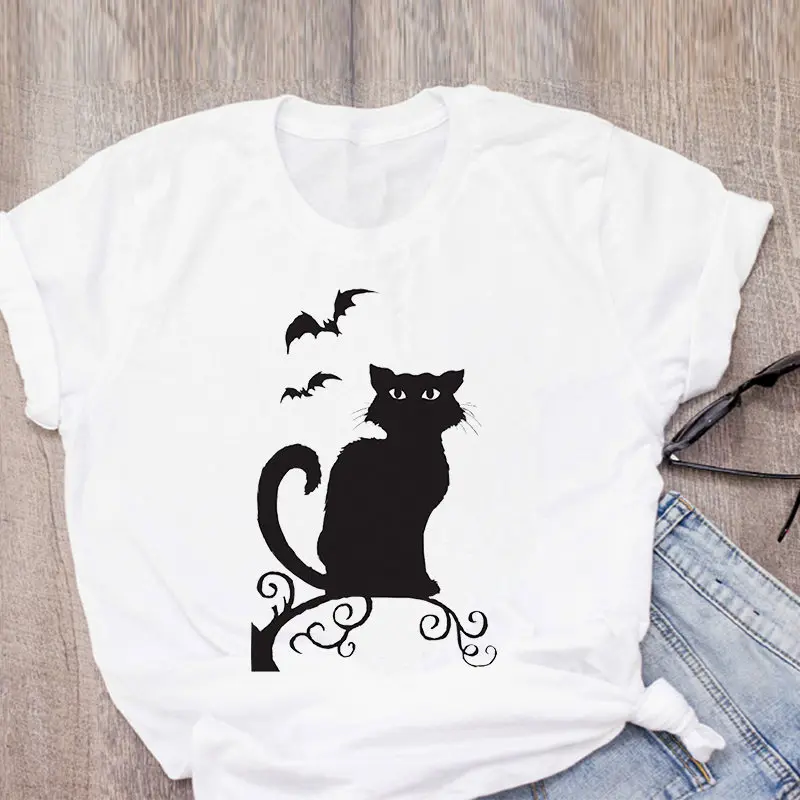 Kakva opaka crna mačka i nož Halloween ženska t-shirt mačka t-shirt s motivima životinja Харадзюку majica s uzorkom zabavna vanjska odjeća ženska