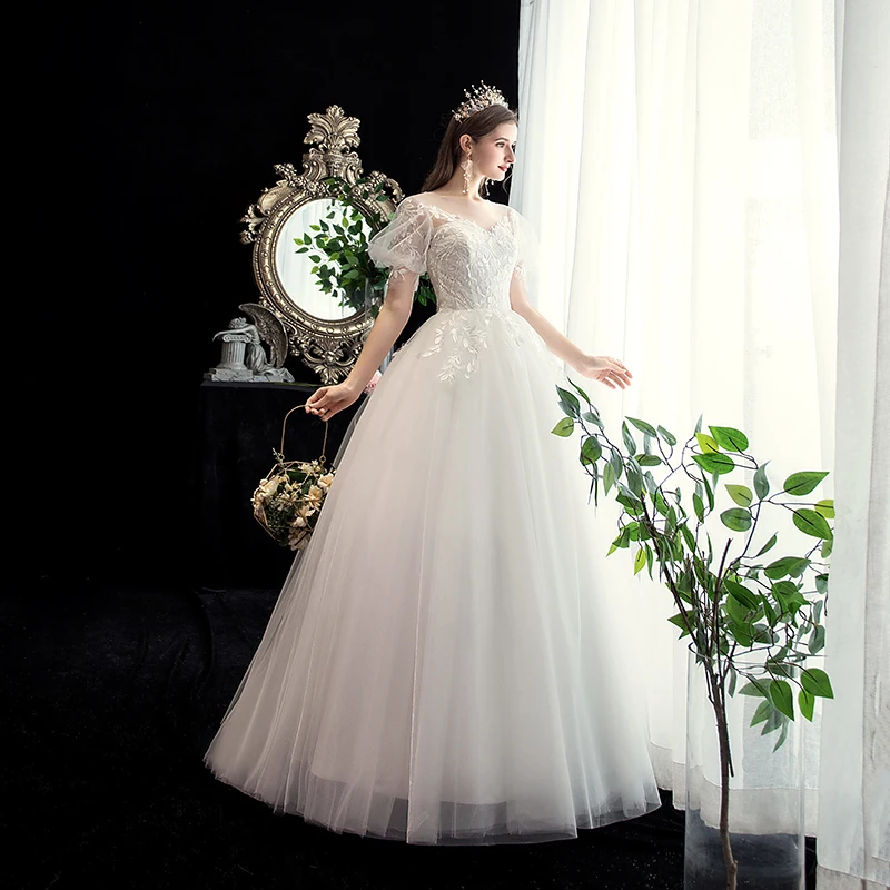 Seksi Iluzija V-oblika dekoltea Rukava-fenjer 2022 Nova vjenčanica sa čipkom vezom Cvijet Plus Size vjenčanicu Princeze Robe De Mariee