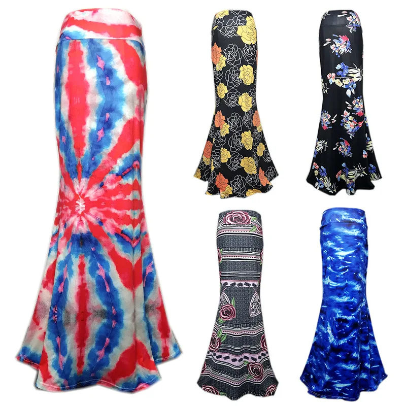 Casual print Duge suknje Sirena Y2k Ženske Proljeće-ljeto Nove Ženske suknje s visokim strukom Protežu Umotan suknja na bedra Ženska odjeća