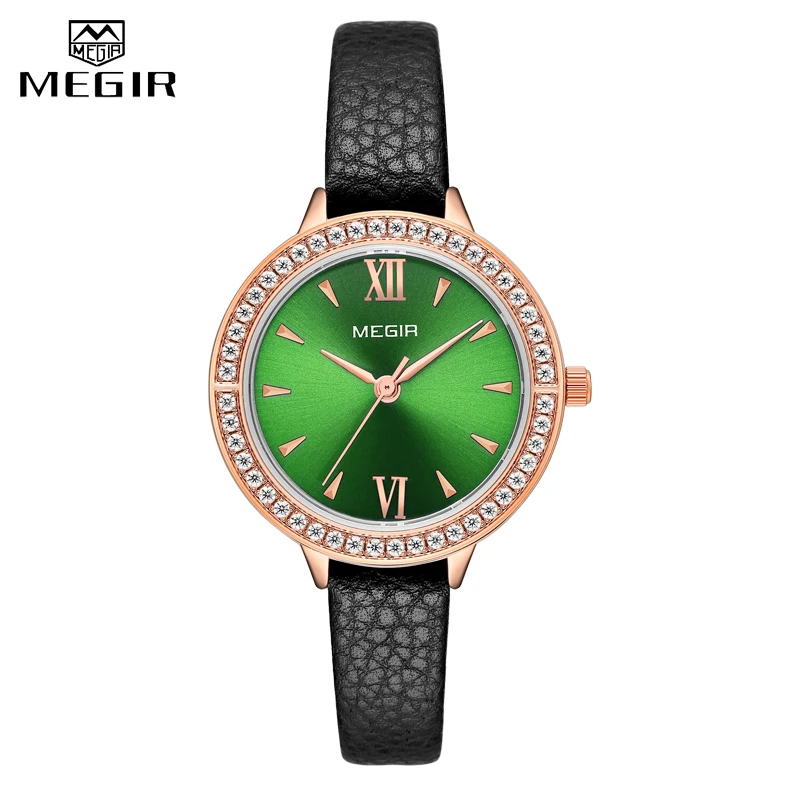 2021 MEGIR satovi luksuzni brand Kožne jednostavne quartz ženski vodootporan ručni sat Ženske modne Svakodnevne satovi Ženski satovi