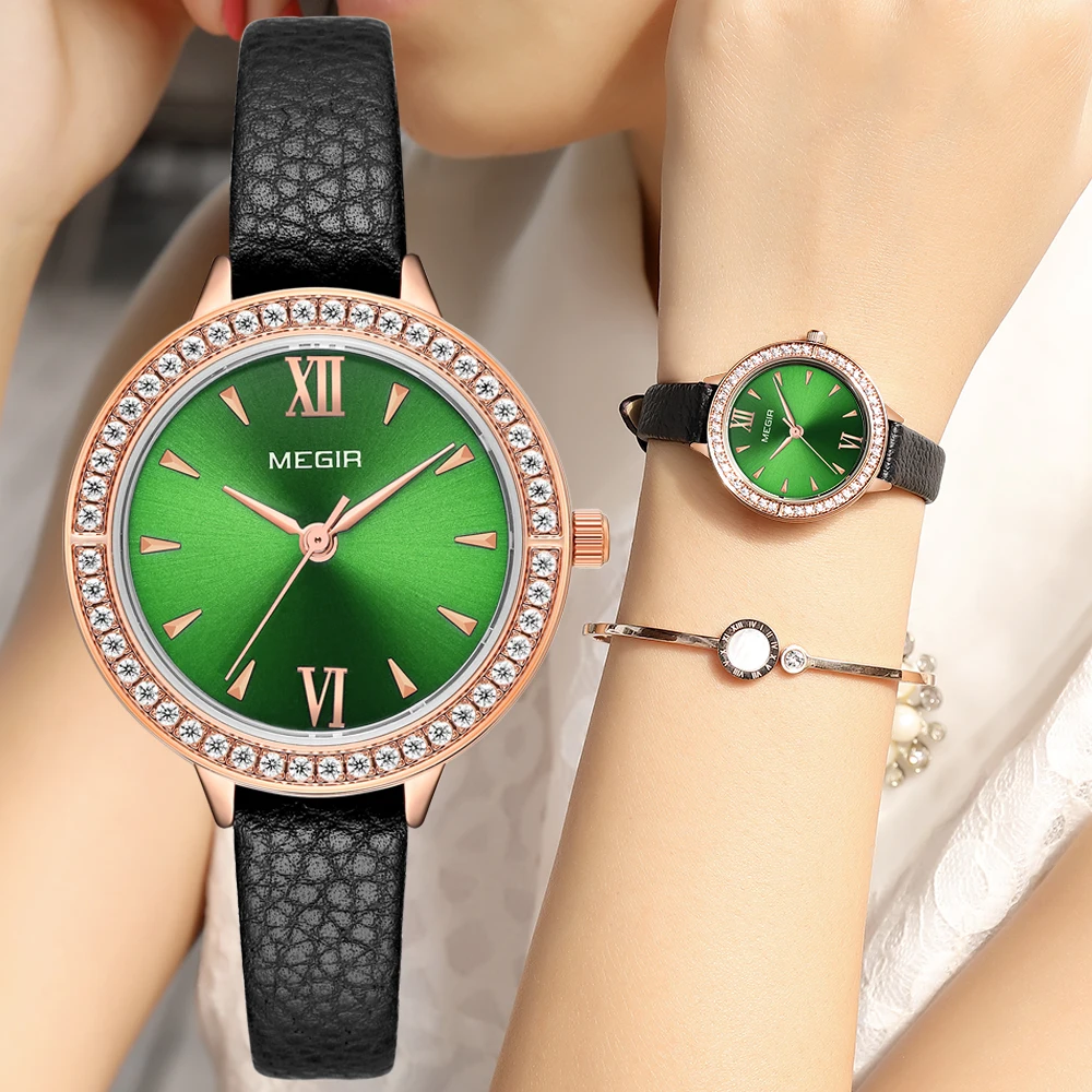 2021 MEGIR satovi luksuzni brand Kožne jednostavne quartz ženski vodootporan ručni sat Ženske modne Svakodnevne satovi Ženski satovi Slika 3 